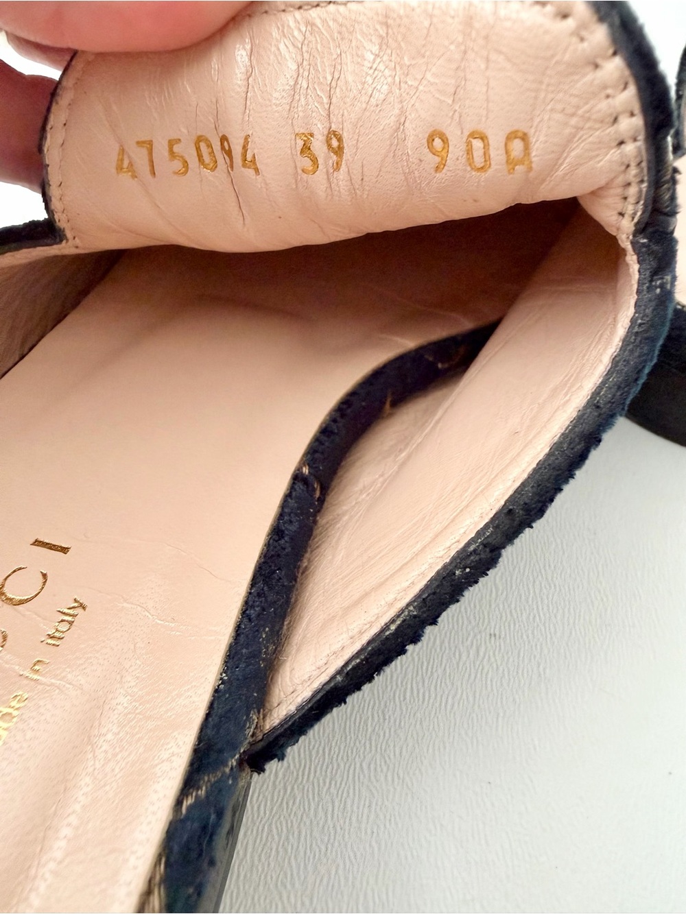 GUCCI | Princetown GG Velvet Horsebit Mules Flats Slippers Navy Blue Gold EU 39 - Picture 7 of 10